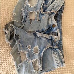 Zara Light Wash Distressed Denim Shorts